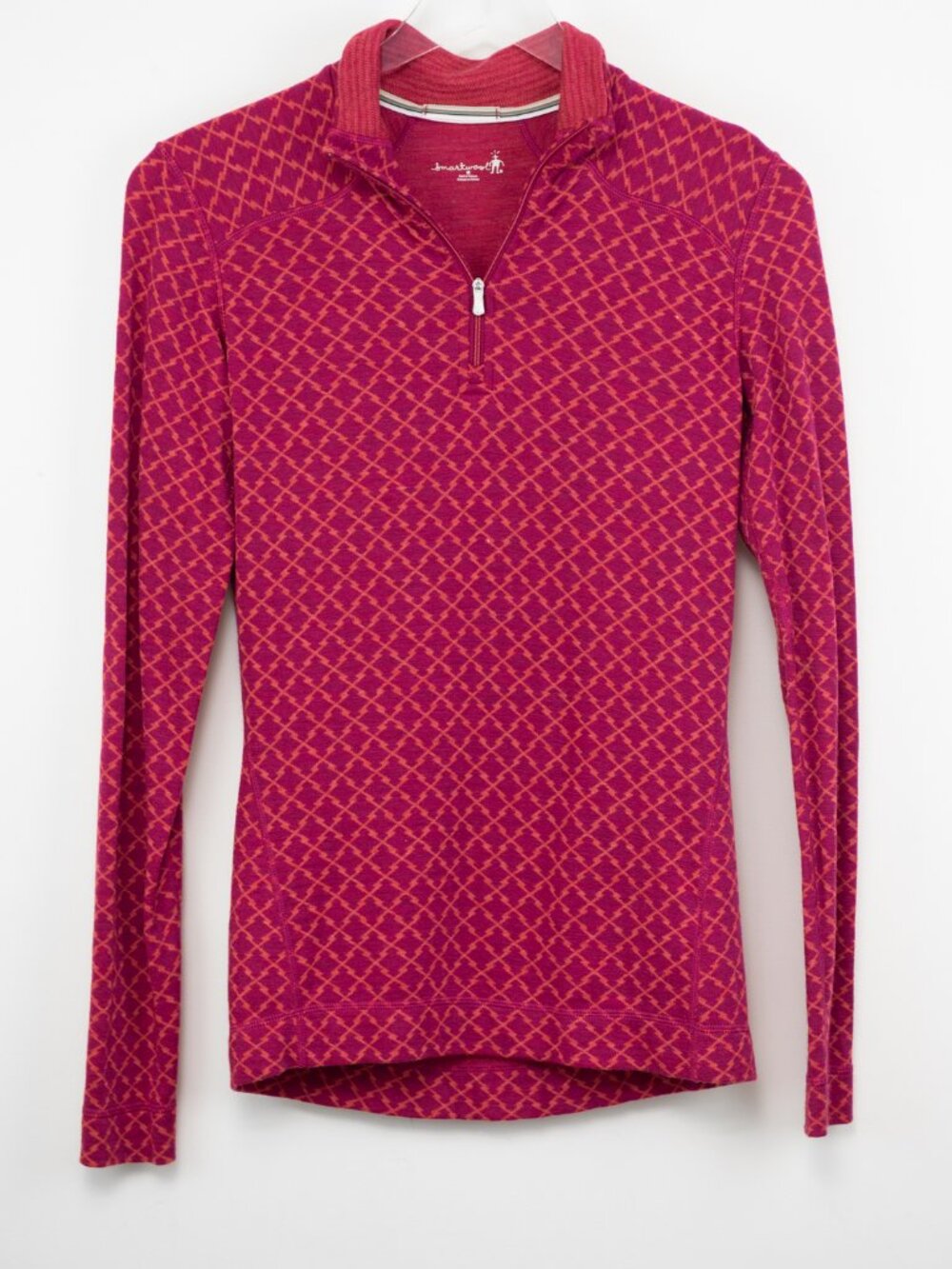 Smartwool Midweight Pattern Zip Top Geometric Diamond Design High Neck Pink Med